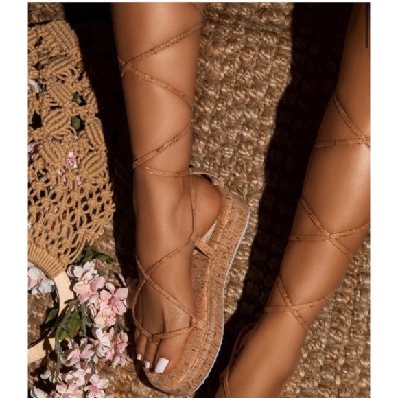 Shoes - 2” PLATFORM FLAT CORK STRAPPY FLATFORM SANDALS